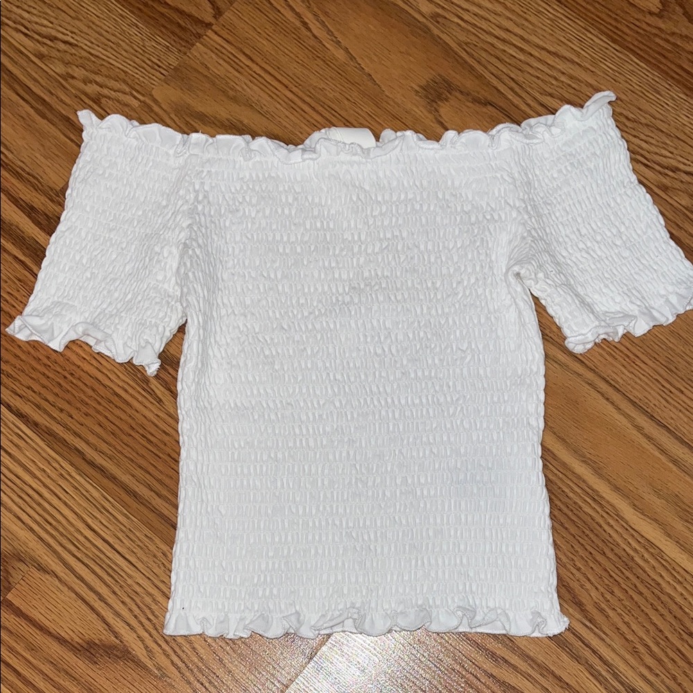White Off-Shoulder Smocked Top